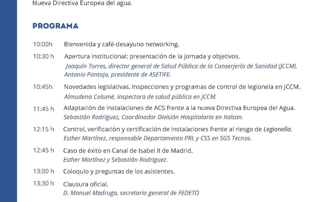 Jornada Técnica. «Adaptación de las instalaciones de ACS frente a las exigencias de la nueva Directiva Europea»